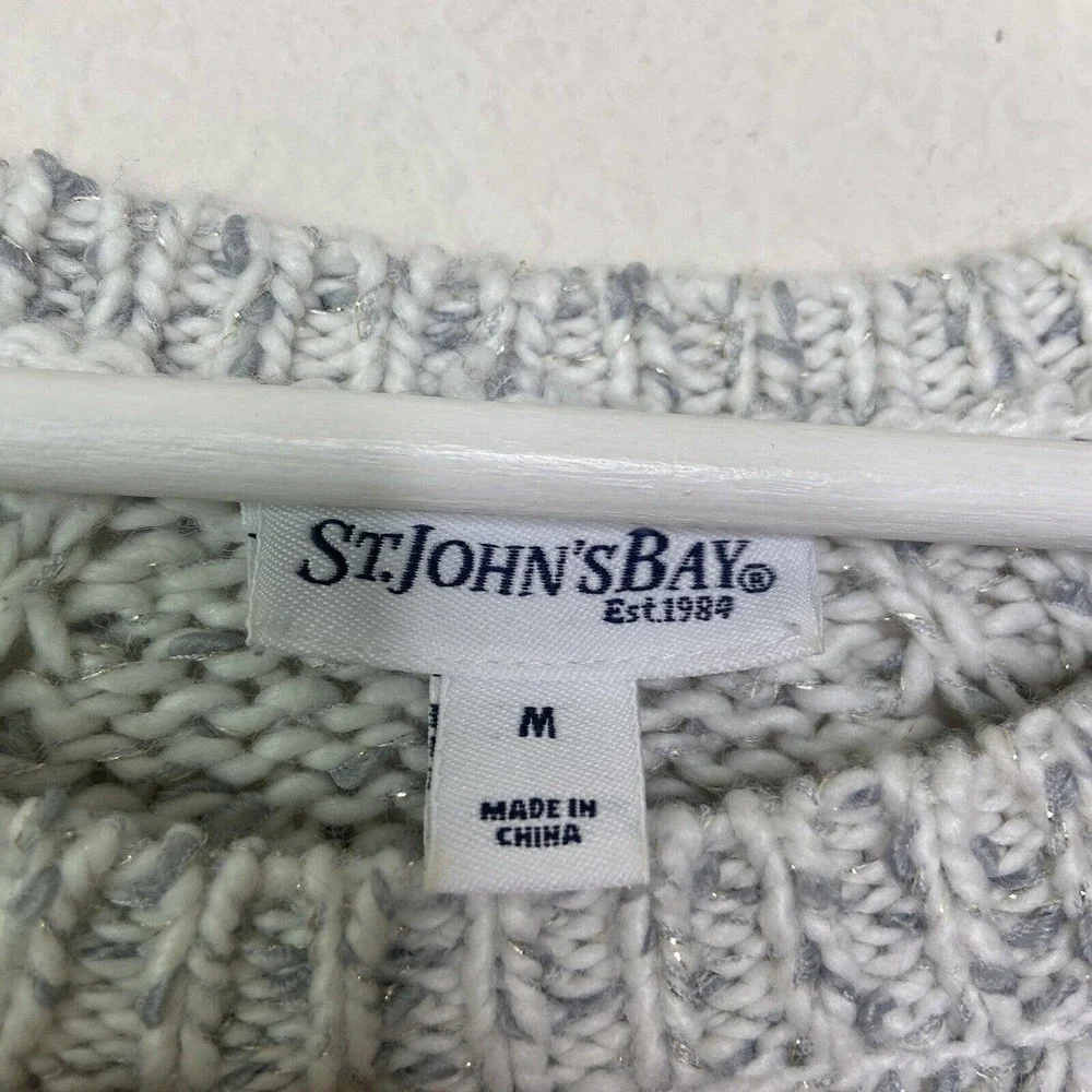 St. John's Bay White Marled Metallic Silver and Gold Sparkle Sweater M